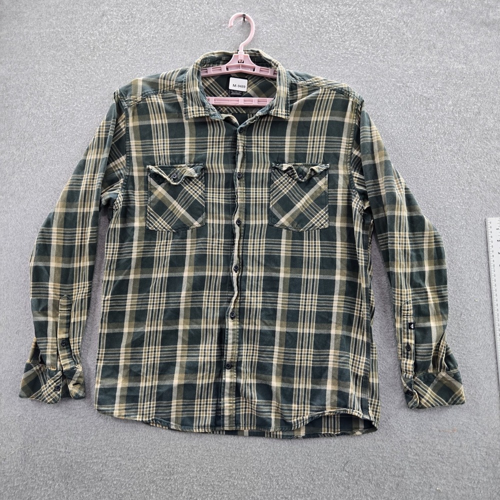 Quiksilver Men Button Up Shirt XXL Green Plaid Casual Long Sleeve